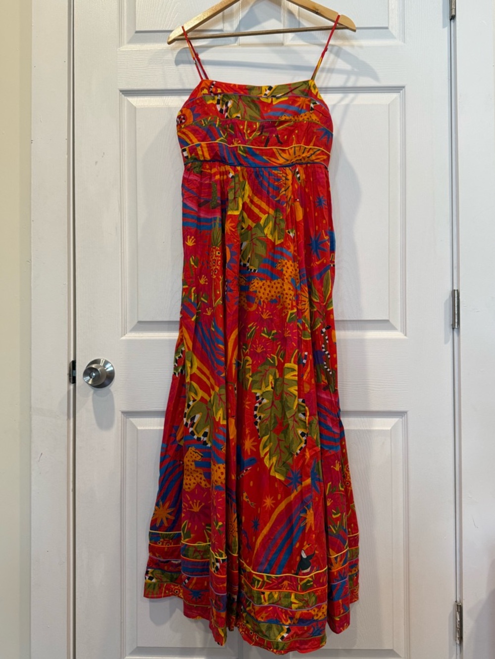 FARM Rio Red Tropical-Print Spaghetti-Strap Maxi Dress